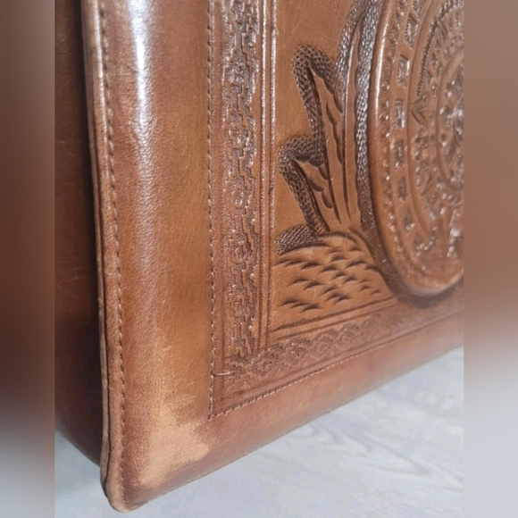Vintage 70s Matador and Bull Elegant Brown Tooled Leather Bag Purse - Picture 5 of 8